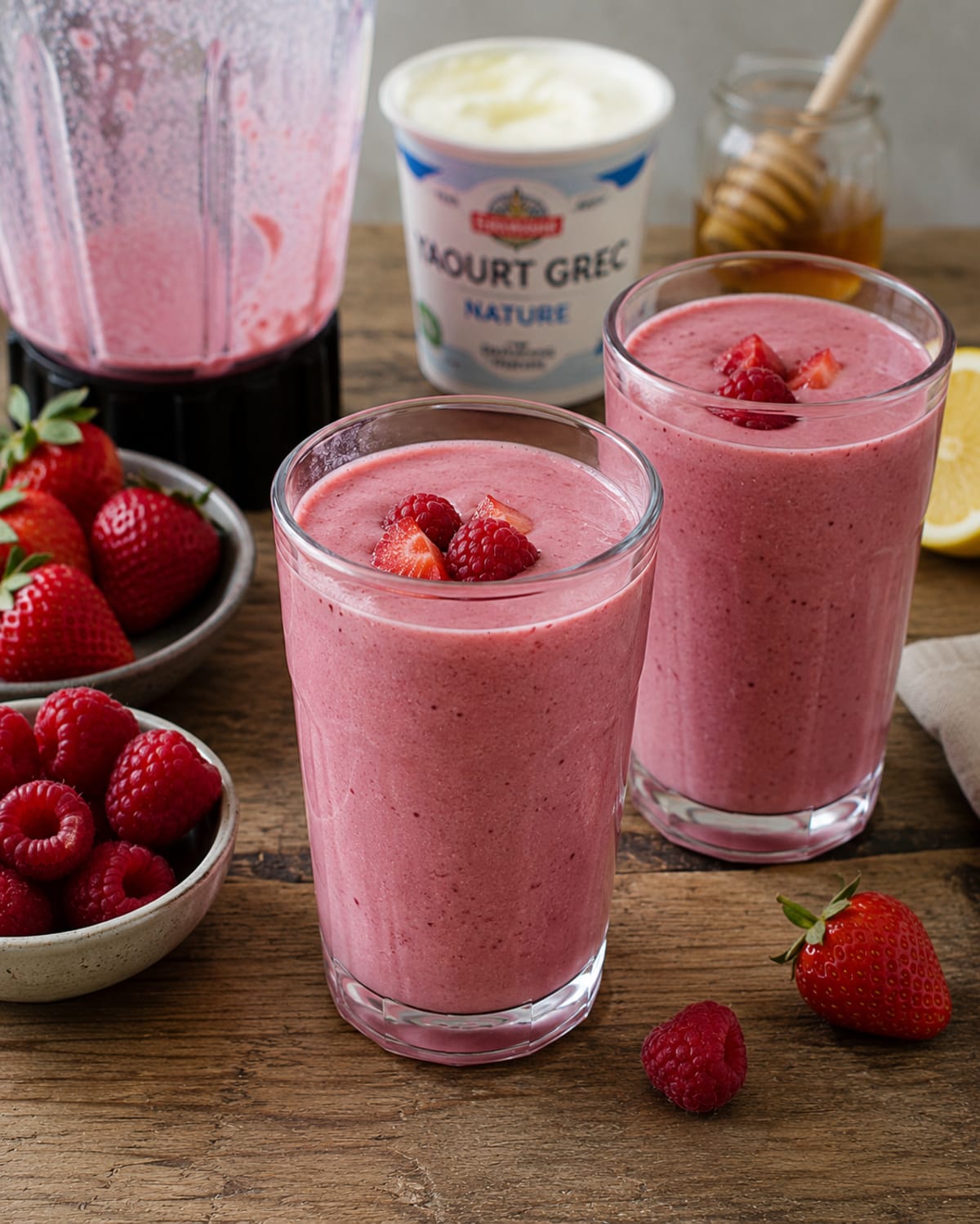 Smoothie fraise, framboise et yaourt