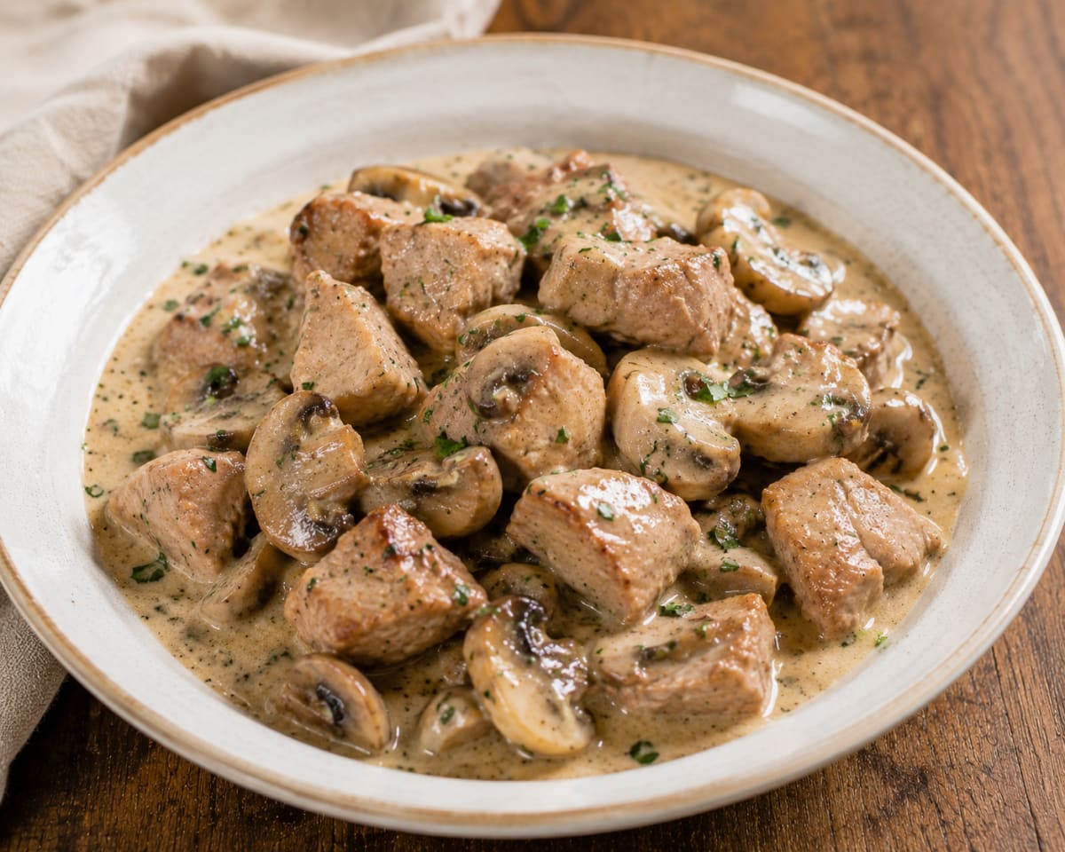 Sauté de veau aux champignons, sauce crème
