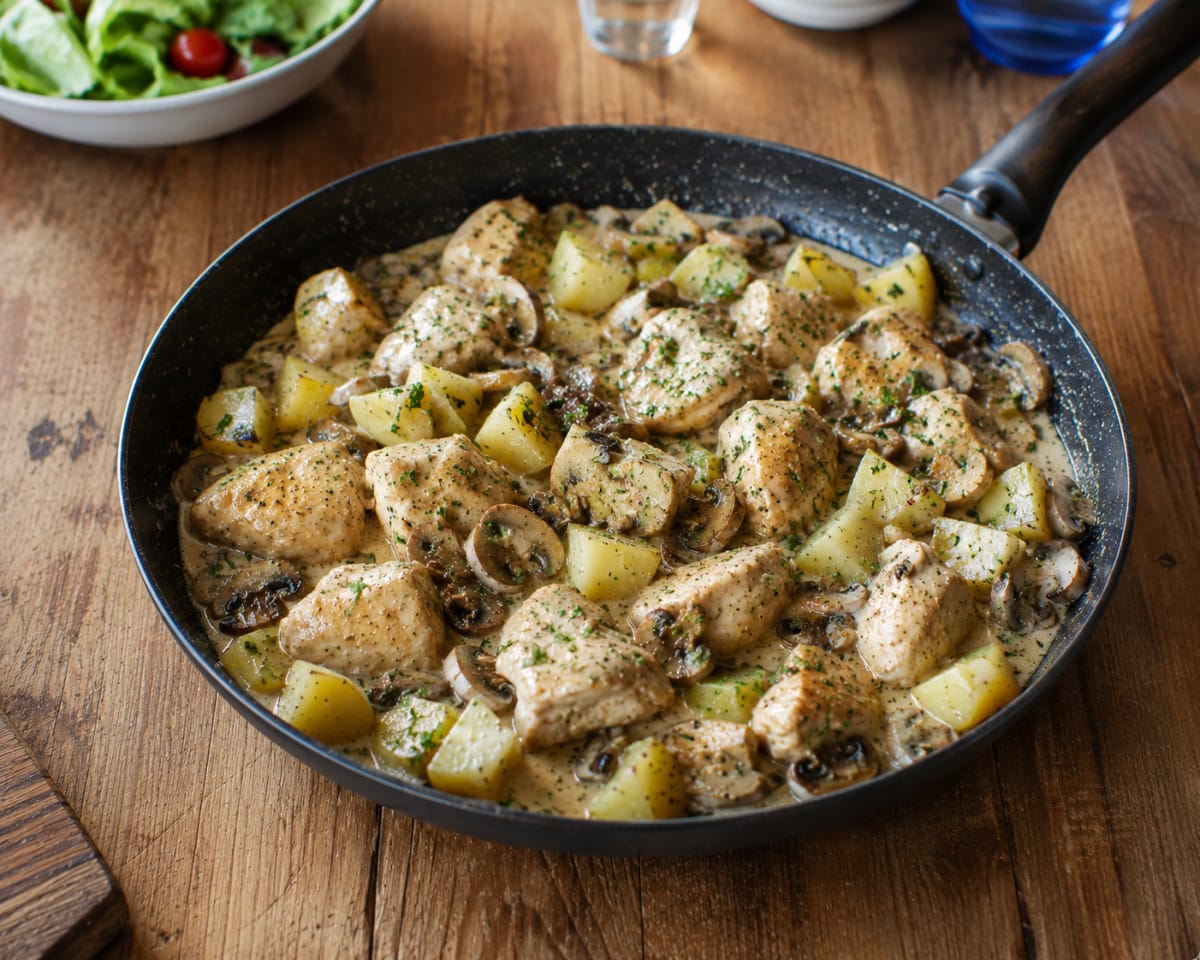 Poulet crémeux aux champignons et pommes de terre fondantes