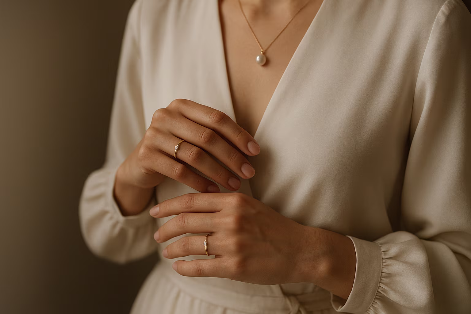 Bijoux fins en or et diamants portés avec une tenue élégante