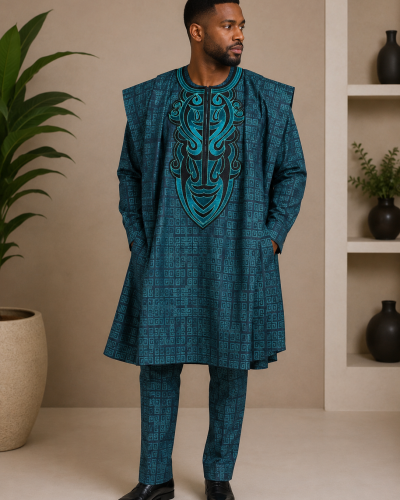 Teal 3-piece Agbada Set