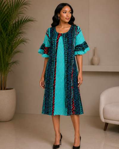 Turquoise Midi African-print Dress