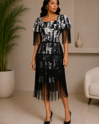 Black Fringes Midi Dresd