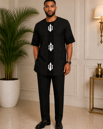 2-piece white and black African wear
