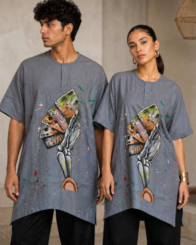 Unisex Hand-painted Grey Top