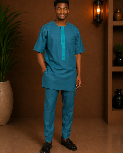 Teal- blue 3-piece Agbada set