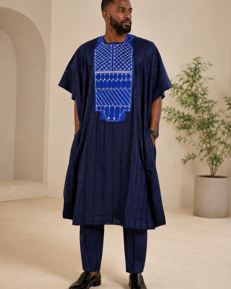 3- piece Regal navy blue agbada set