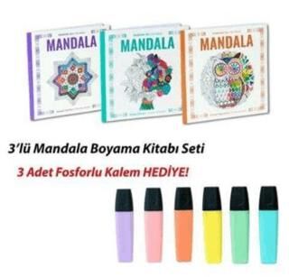 NTT - 3 lü Mandala Boyama Seti - 3 Renk Fosforlu Kalem Hediyeli