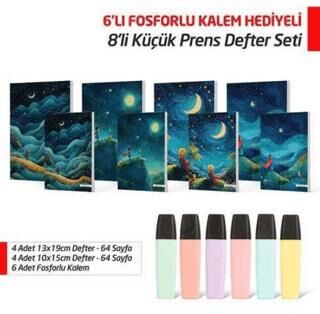 NTT - 8`li Küçük Prens Defter Seti 6`lı Fosforlu Kalem Hediyeli