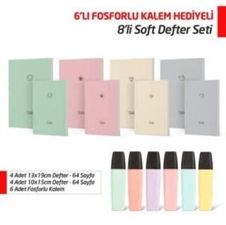 NTT - 8`li Soft Defter Seti 6`lı Fosforlu Kalem Hediyeli