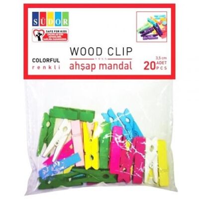 Südor Ahşap Mandal Büyük 3.5Cm Renkli 20Li Bs130