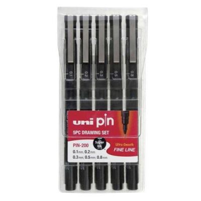 Uni Pin Fine Line Akrilik Uçlu Kalem 5Liset Siyah Pın-200-5P Set