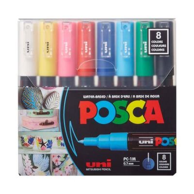 Uni Posca 0.7 Su Bazlı Poster Markörü Ana Renk 8Li