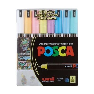 Uni Posca 0.7 Su Bazlı Poster Markörü Soft Renk 8Li PC-1M-8C