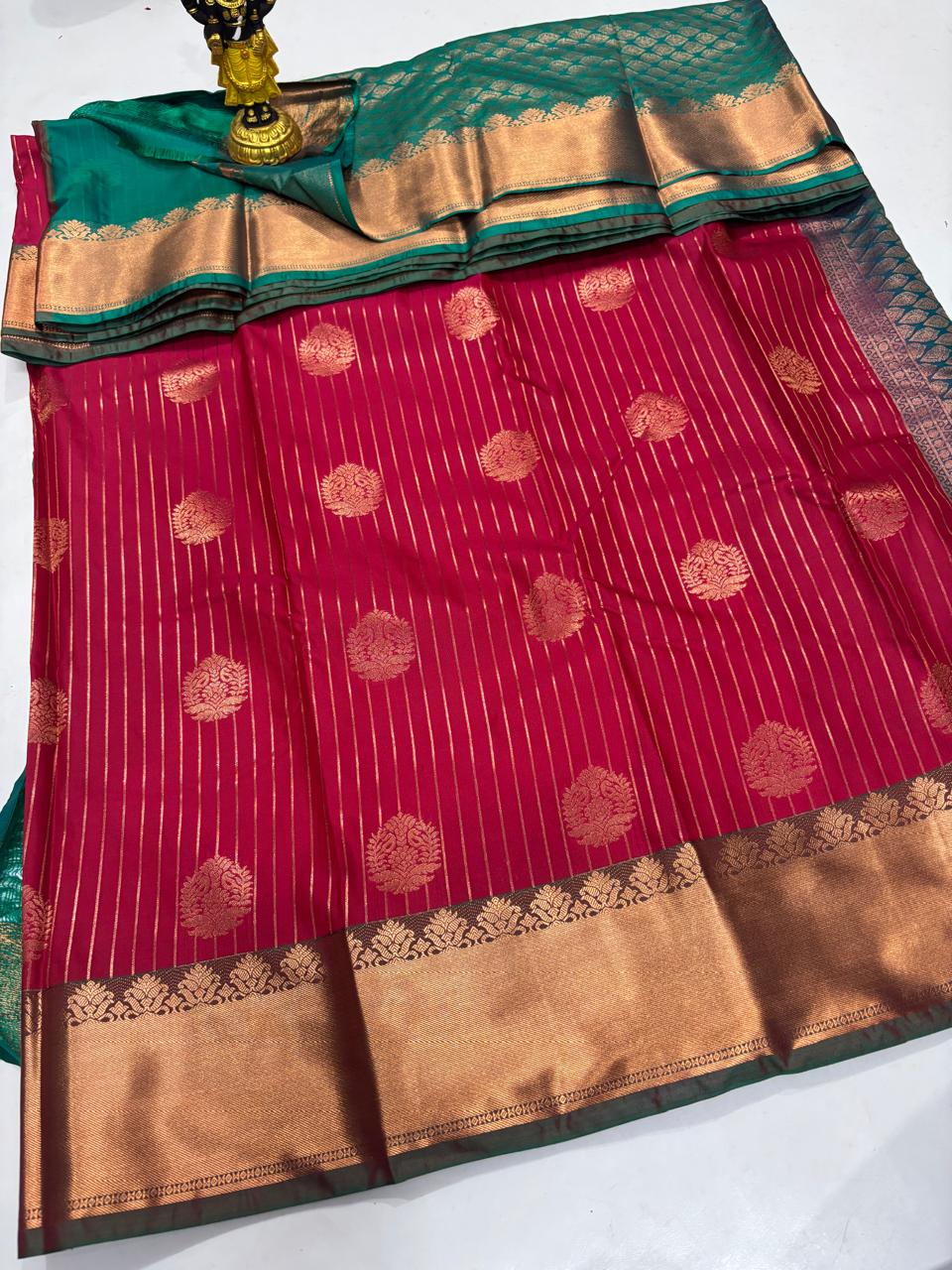 Crimson Red & Emerald Green Silk-Cotton Fusion