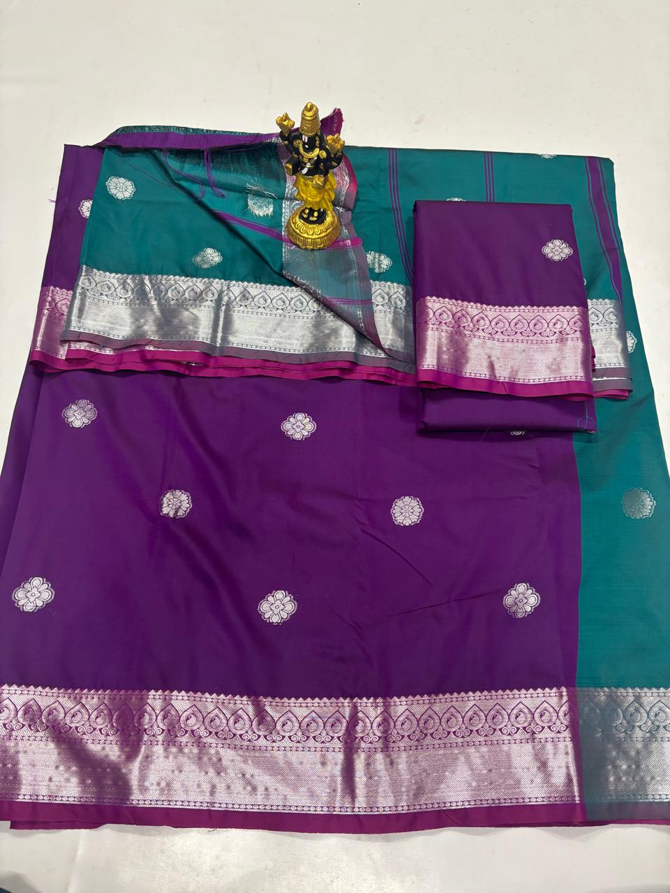 Royal Purple & Teal Silver Zari Sico Saree