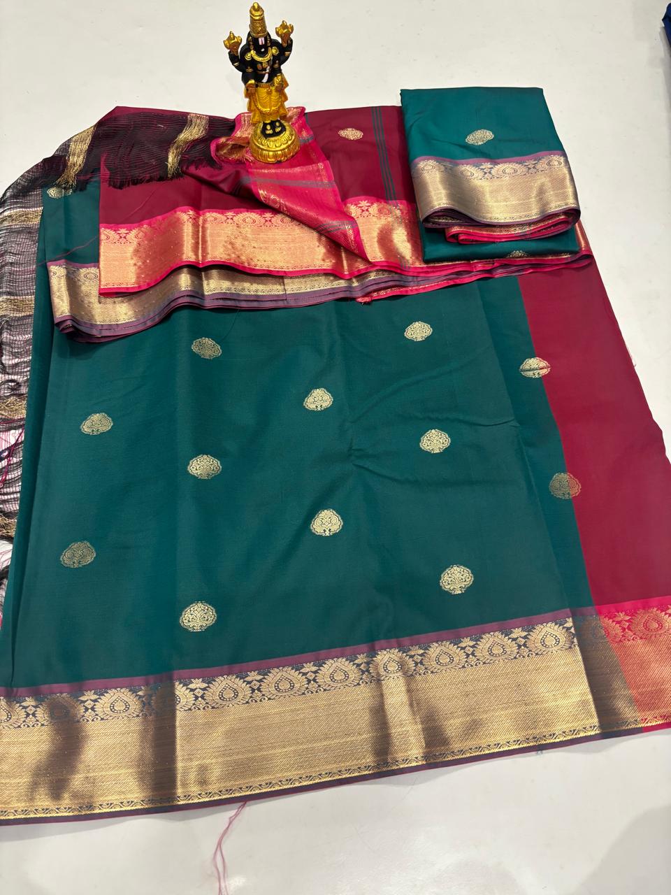 Forest Green & Maroon Classic Sico Saree