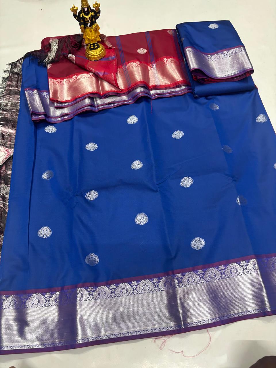 Bright Royal Blue & Maroon Silver Zari Saree