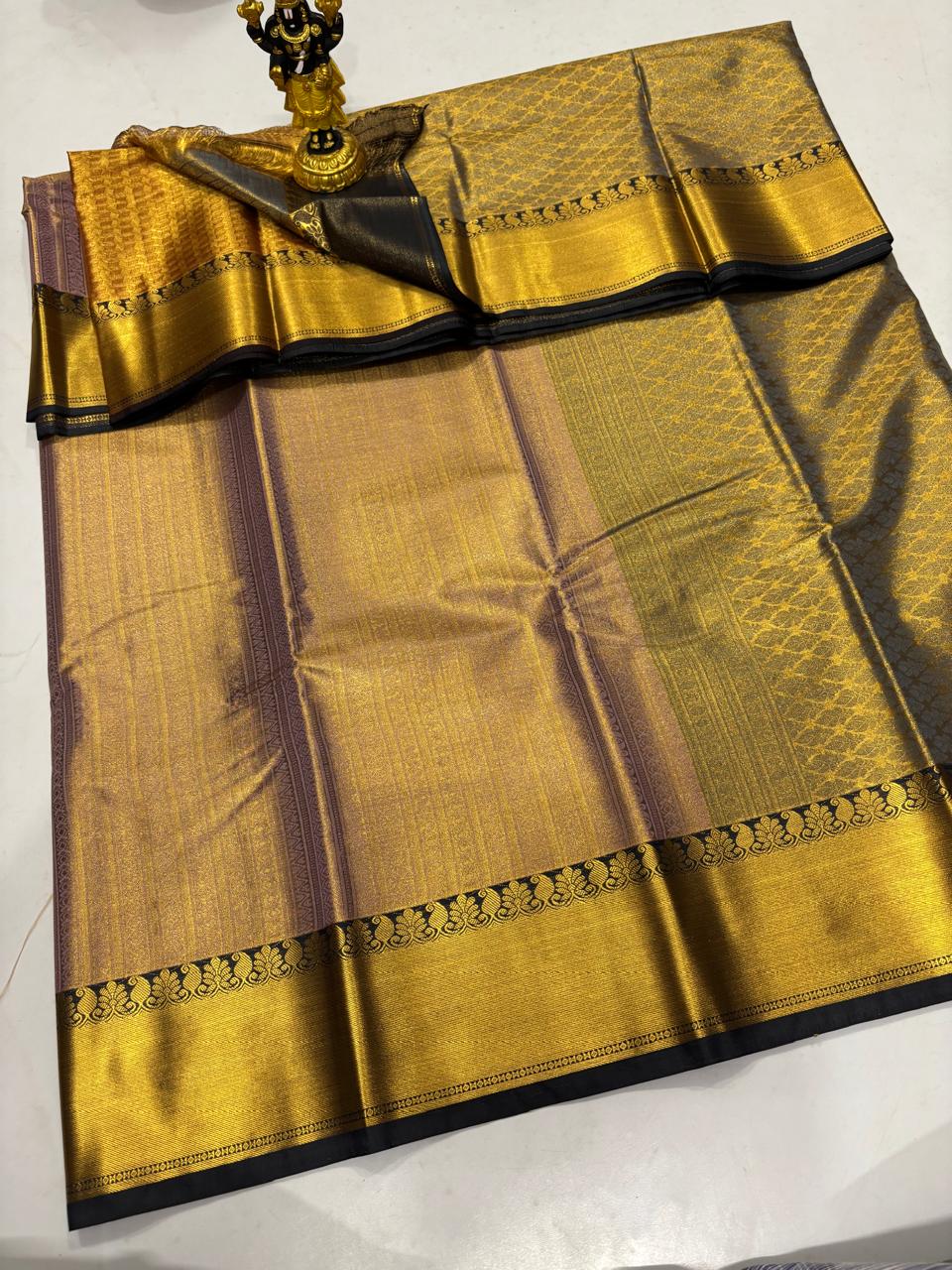 Slate Grey & Honey Gold Luxury Sico Saree
