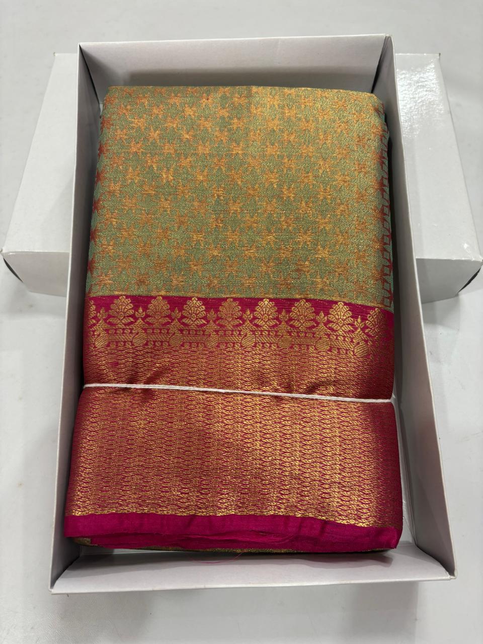Deep Maroon & Leaf Green Heritage Sico Saree