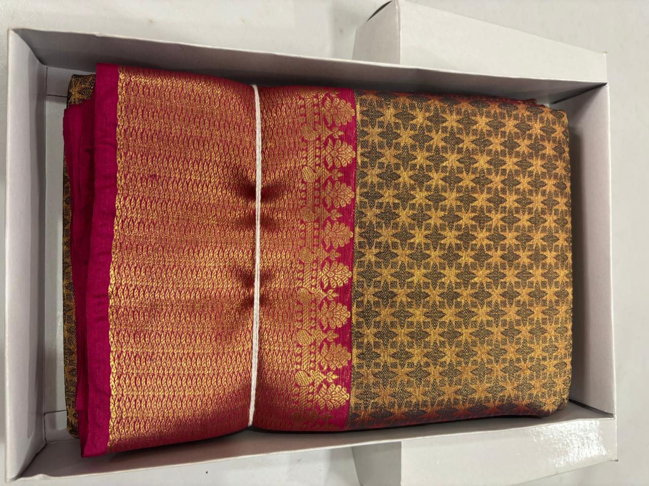 Forest Green & Fuchsia Pink Allover Jaal Saree