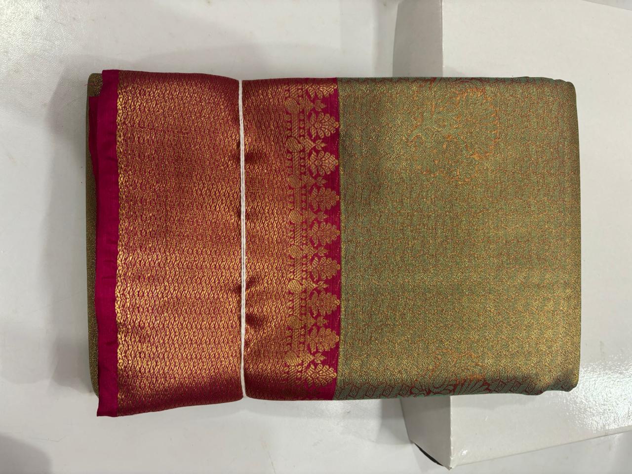 Olive Green & Deep Maroon Geometric Sico Saree