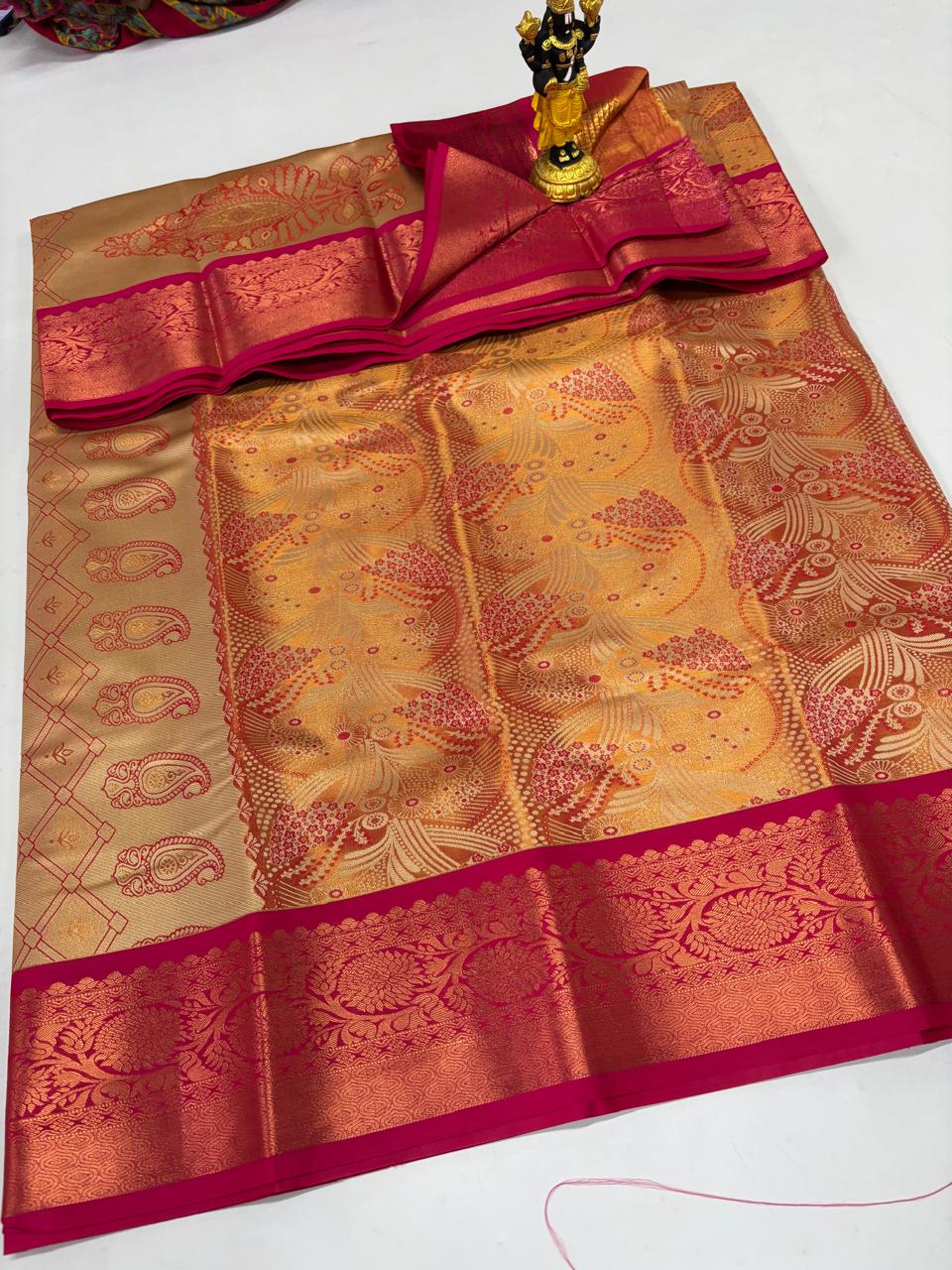 Sandalwood Beige & Rose Red Heritage Sico Saree