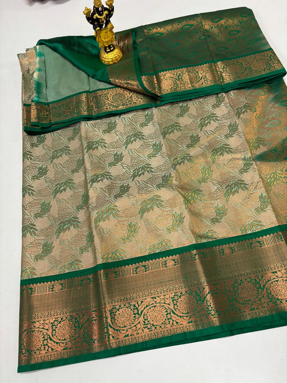Pista Green & Forest Green Heritage Sico Saree