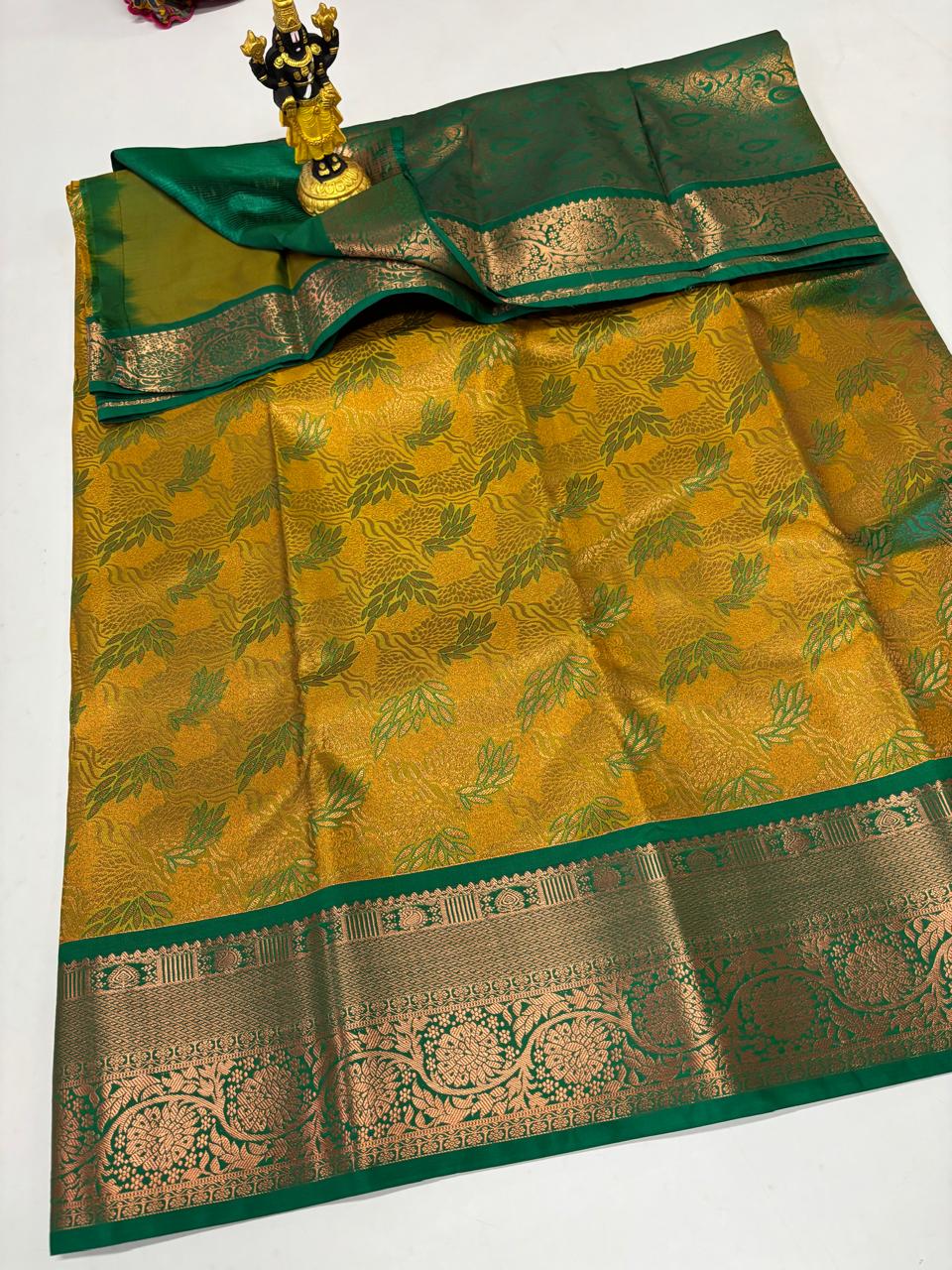 Amber Yellow & Forest Green Classic Sico Saree