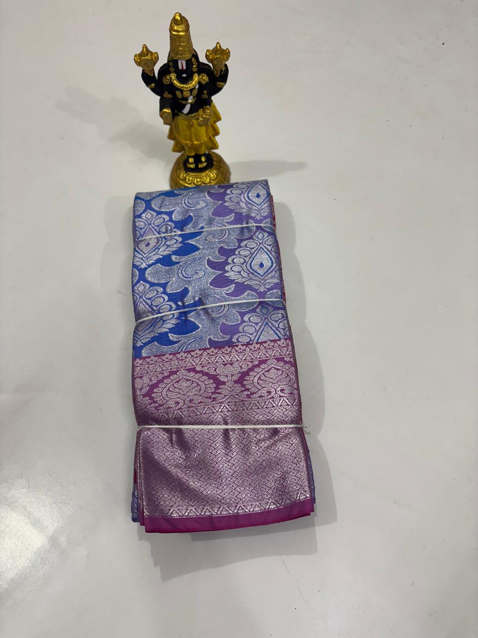 Lavender Blue & Purple Silver Creeper Saree
