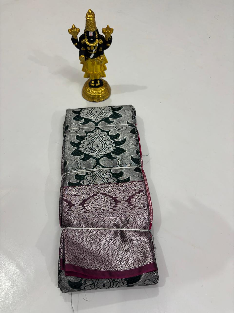 Bottle Green & Maroon Silver Ethnic Jaal Saree