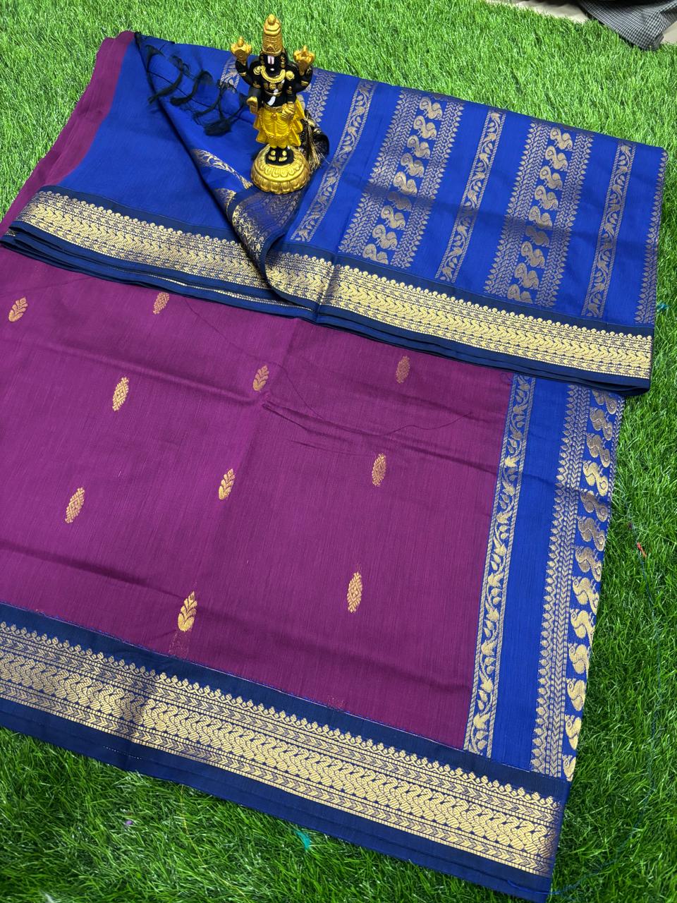 Magenta Purple & Royal Blue Traditional Sico Saree
