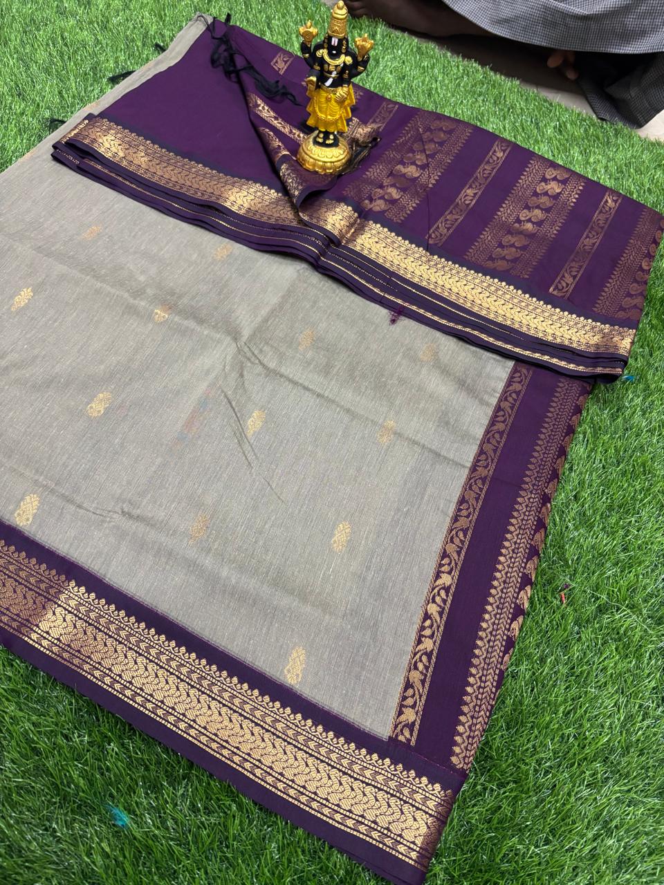 Ash Grey & Deep Purple Soft Sico Saree