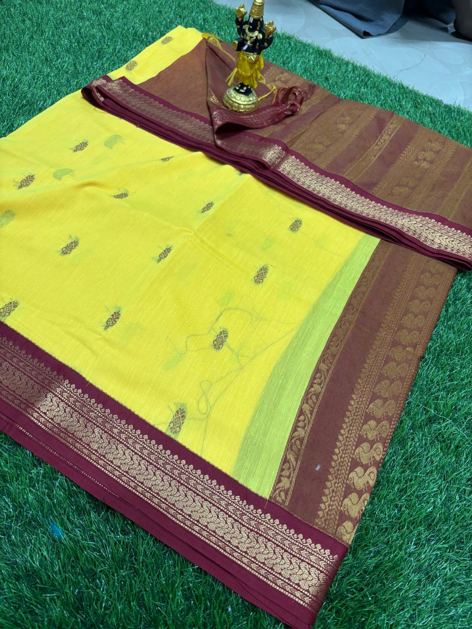 Sunshine Yellow & Maroon Festive Sico Saree