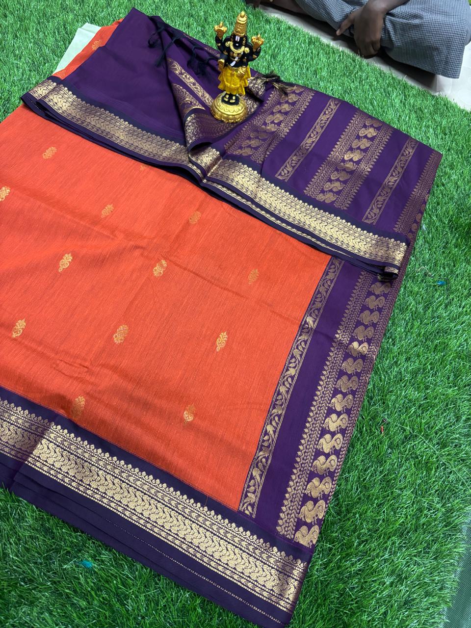 Rust Orange & Deep Purple Heritage Sico Saree