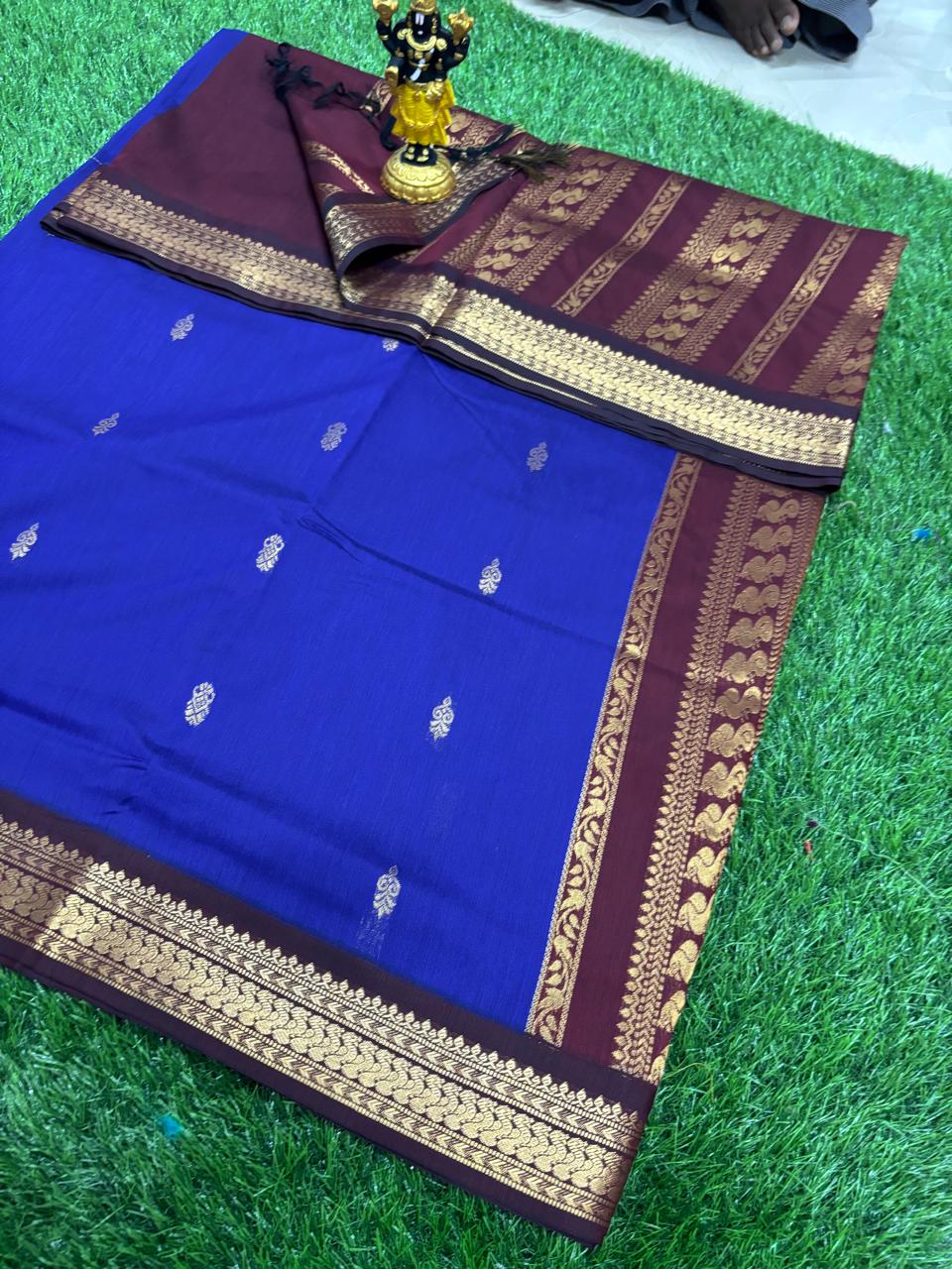Electric Blue & Maroon Traditional Sico Saree