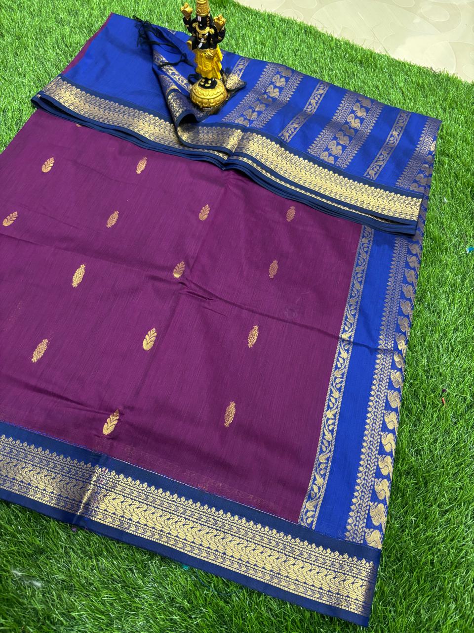 Magenta Purple & Royal Blue Classic Sico Saree