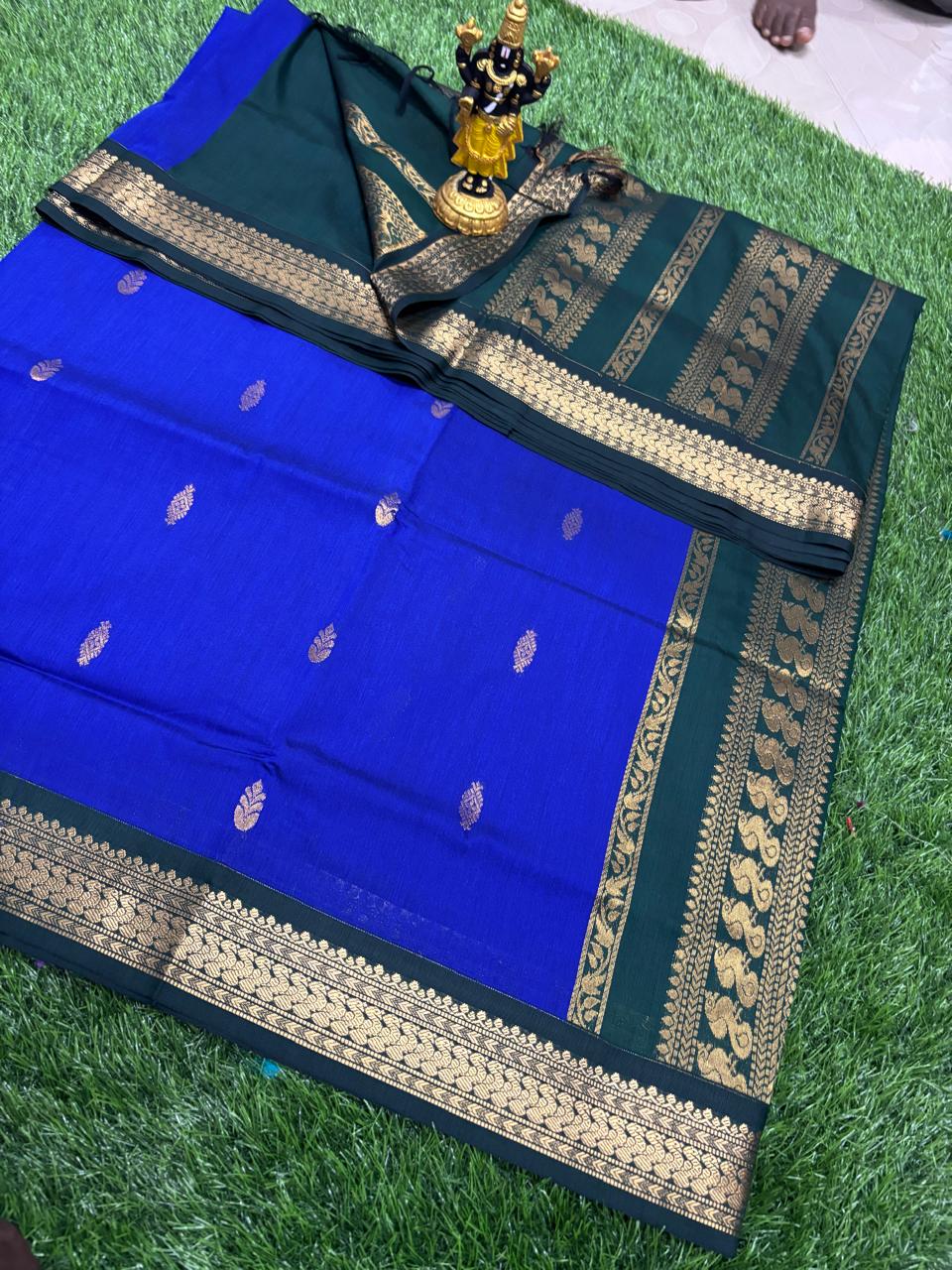 Electric Blue & Forest Green Contrast Sico Saree