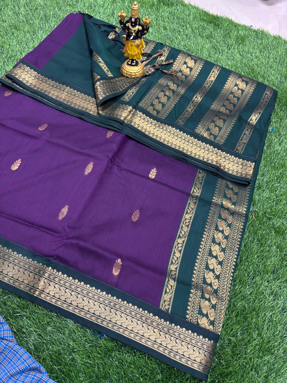 Deep Purple & Forest Green Heritage Sico Saree