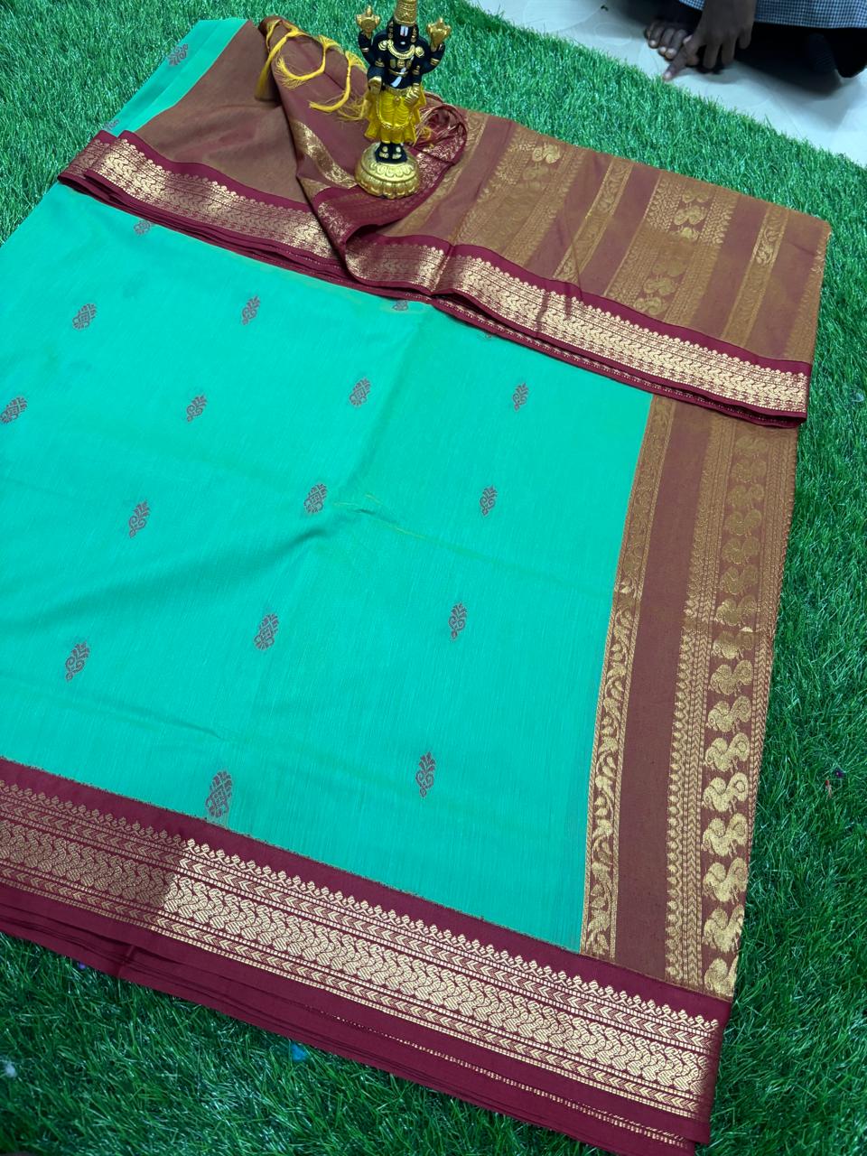 Mint Green & Maroon Festive Sico Saree