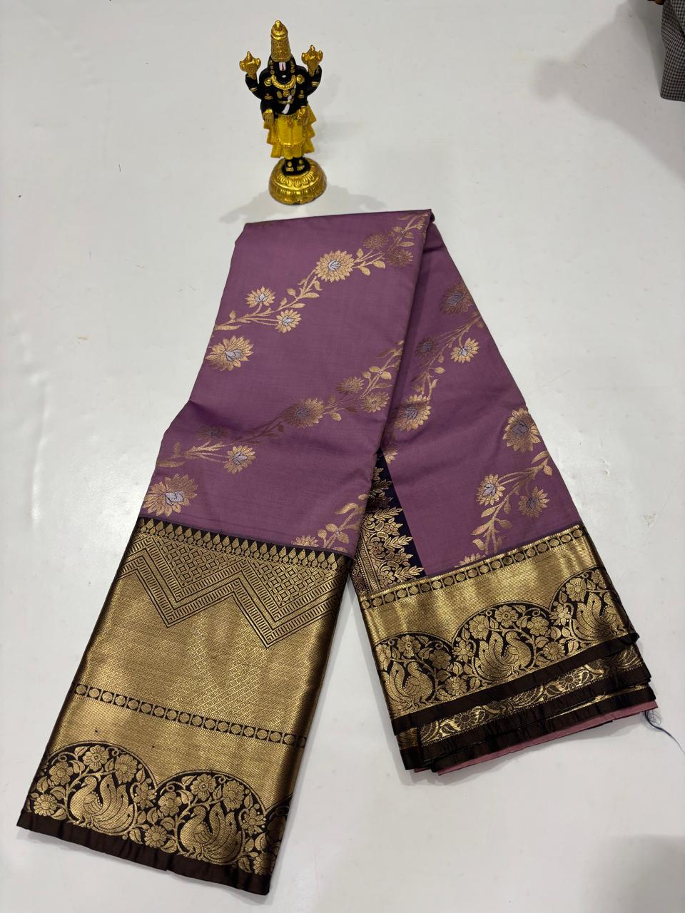 Dusty Mauve & Navy Blue Heritage Vine Saree