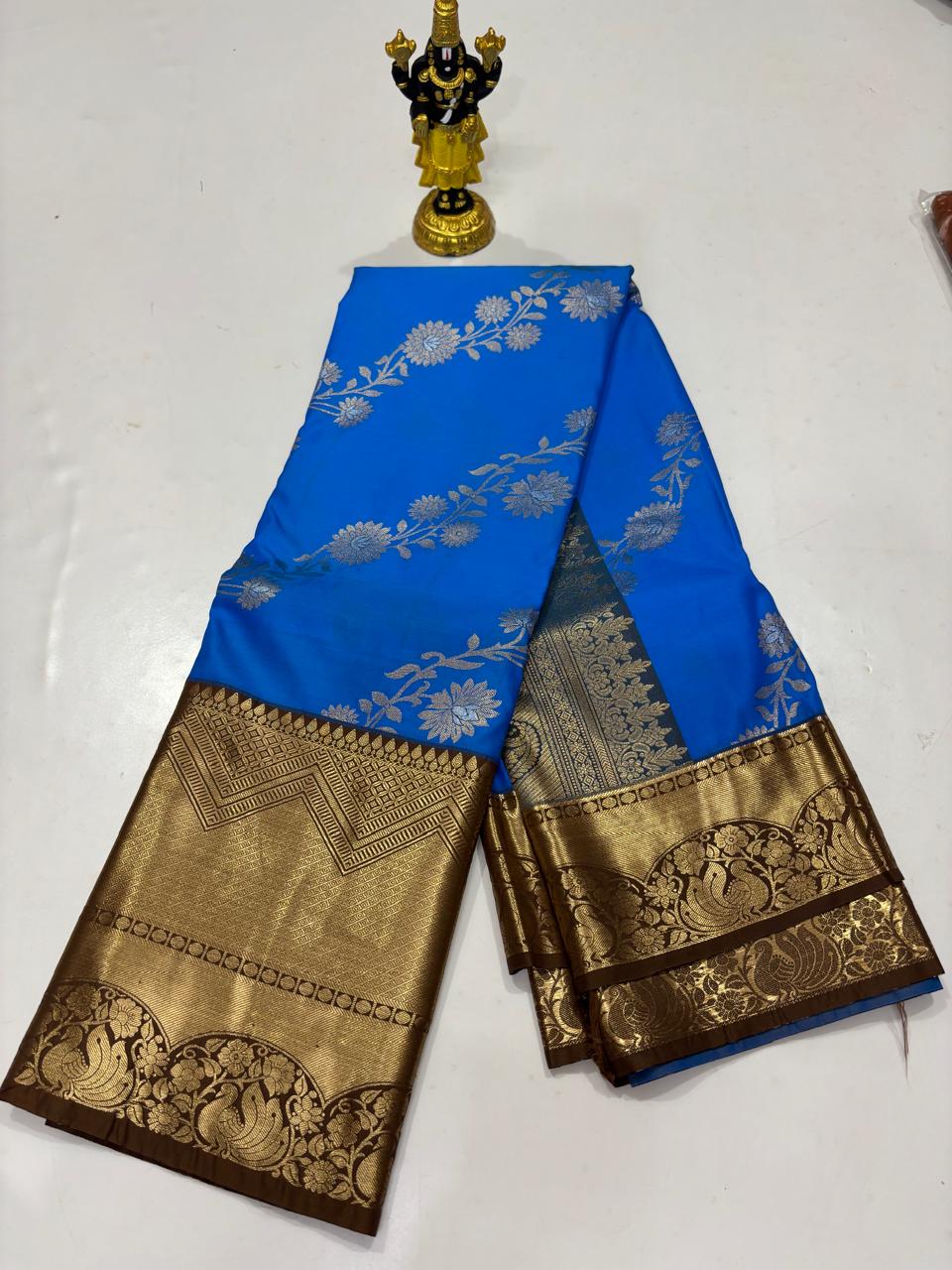 Electric Blue & Coffee Brown Grand Vine Saree