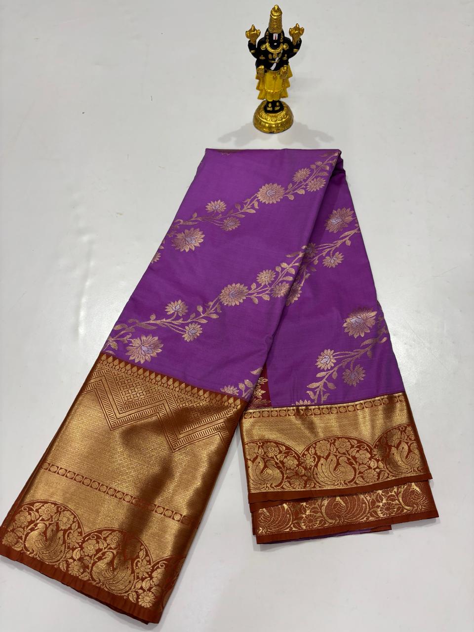 Lavender Purple & Rust Maroon Designer Vine Saree