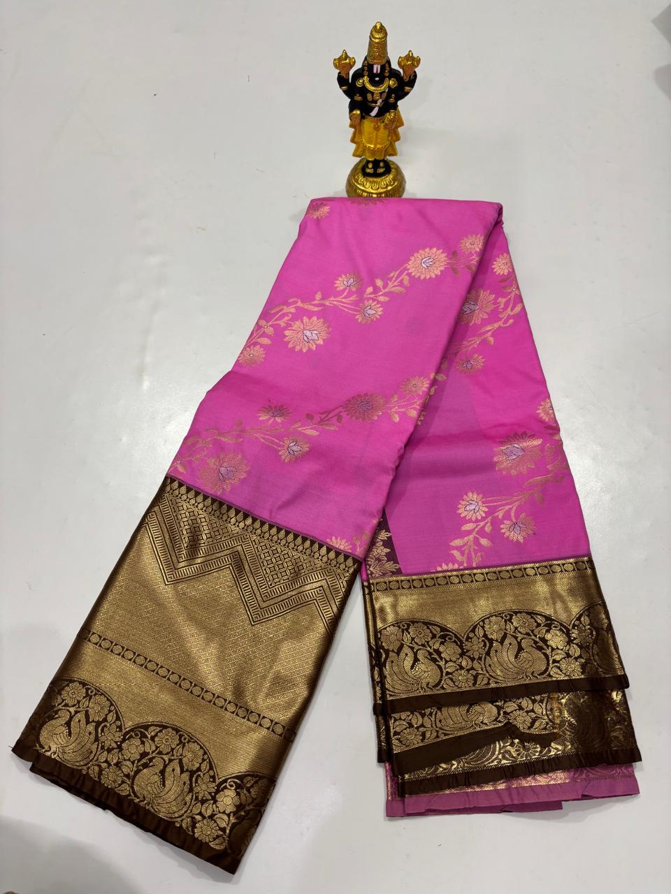 Bubblegum Pink & Plum Purple Floral Vine Saree