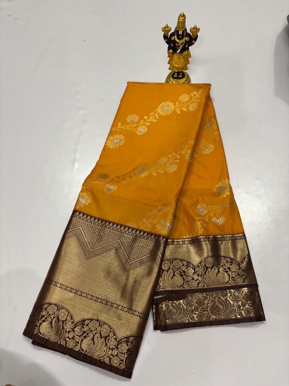 Golden Mustard & Coffee Heritage Vine Sico Saree