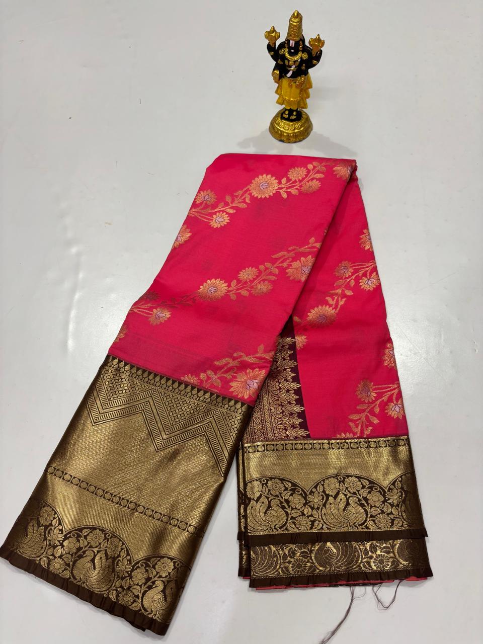 Hot Pink & Coffee Bronze Heritage Vine Saree