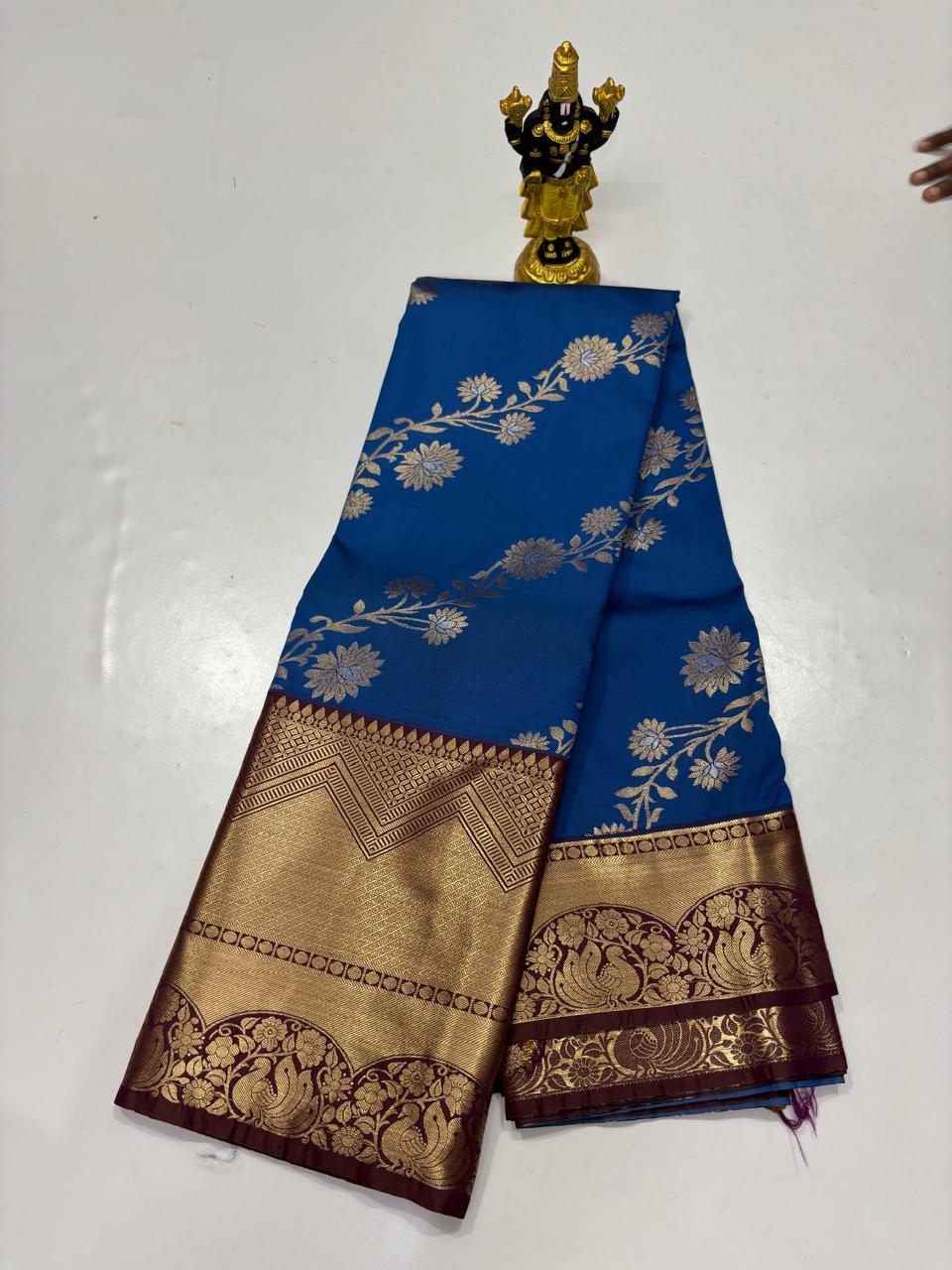 Prussian Blue & Wine-Maroon Grand Vine Saree