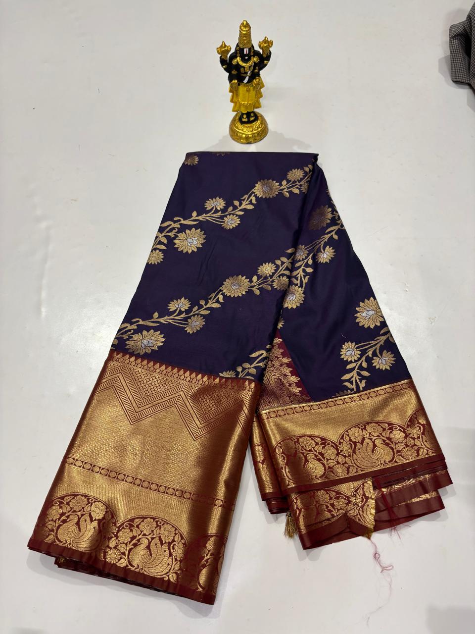 Eggplant Purple & Rust Maroon Vine Sico Saree
