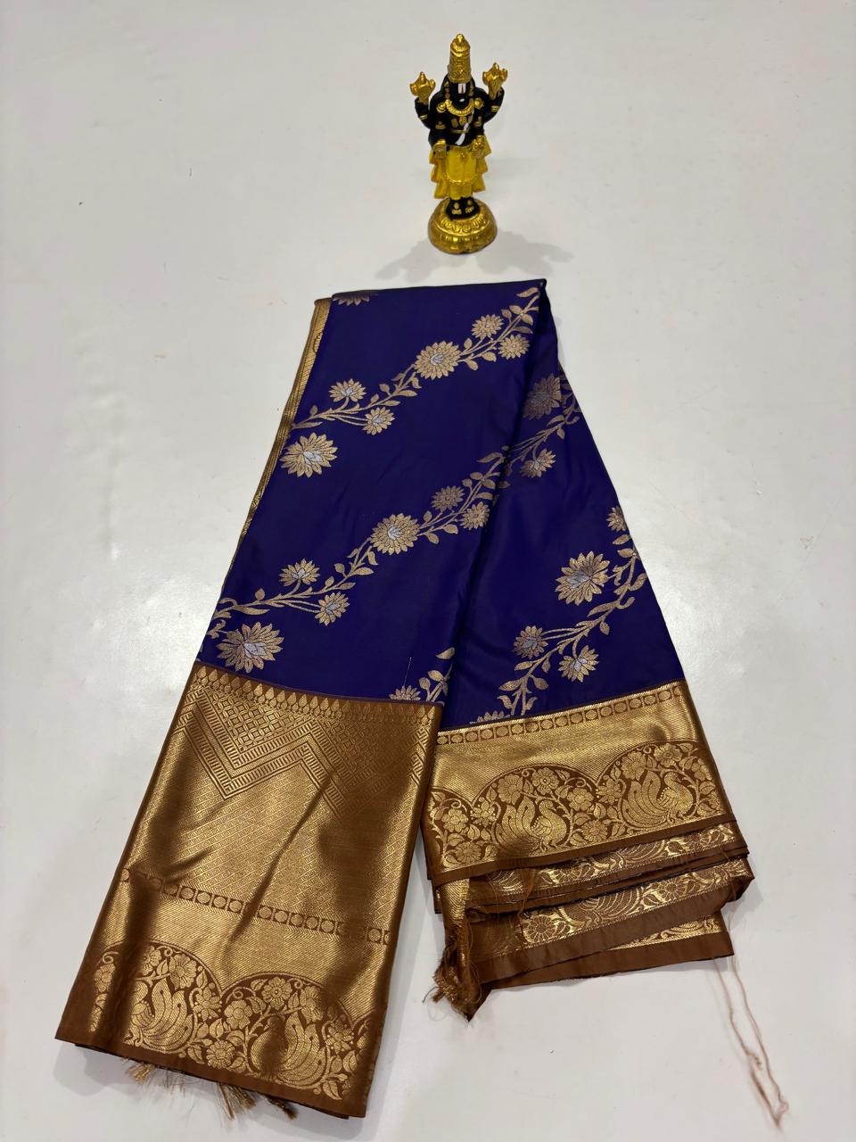 Indigo Blue & Bronze Brown Grand Vine Saree