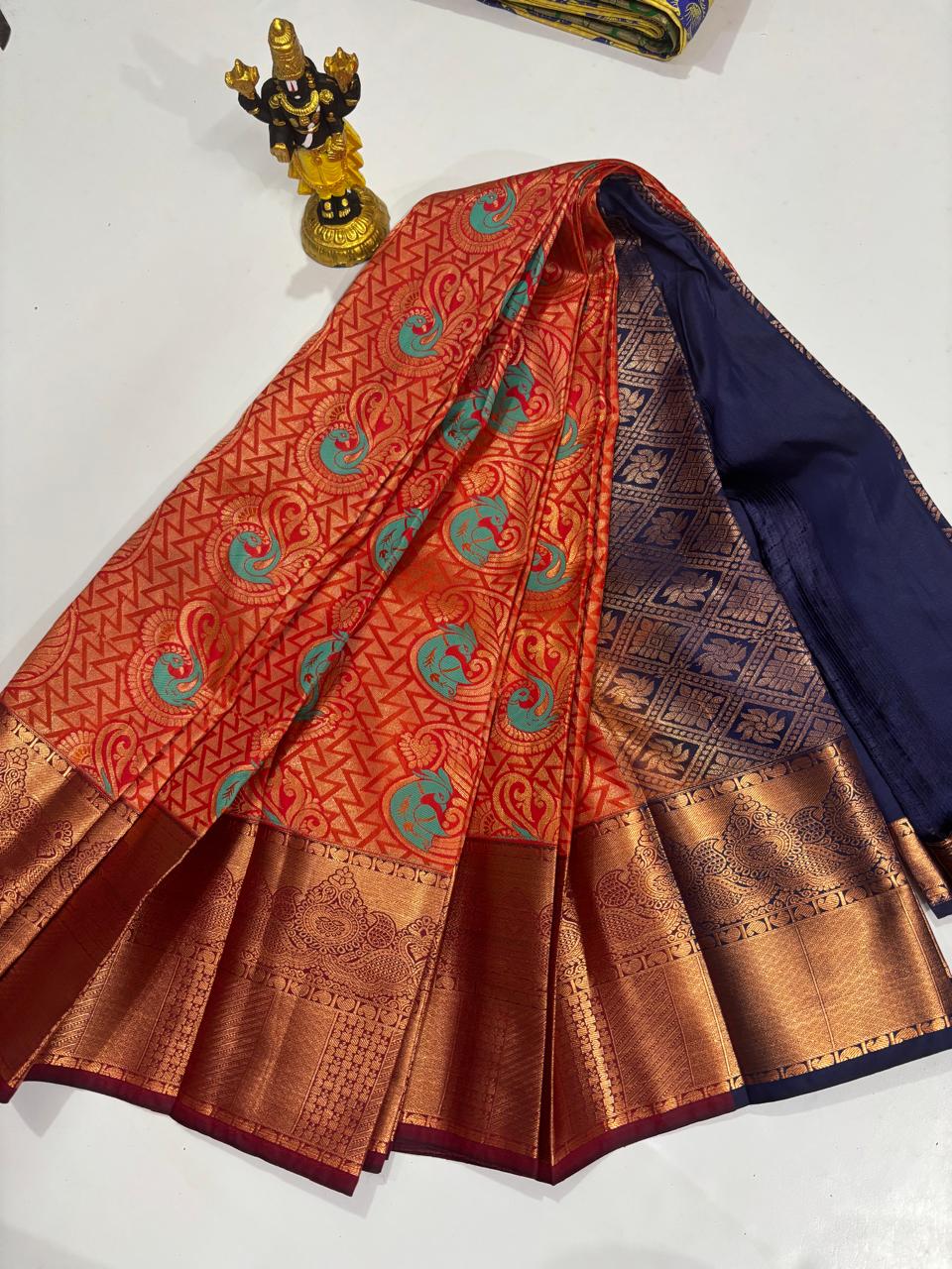 Sunset Red & Navy Blue Meenakari Jacquard Sico